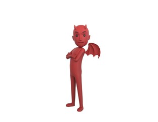 Devil character cross arms and looking to camera in 3d rendering.