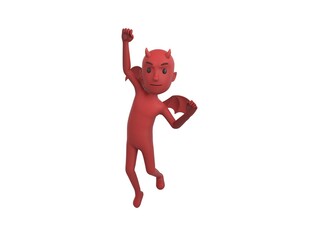 Fototapeta premium Devil character Jumping with smile on face doing winner gesture with fists up in 3d rendering.