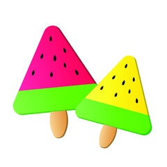 Colorful melon shape stick Ice cream dessert for kids in isolated background, create vector  ice cream of watermelon on white background
