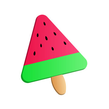 Colorful melon shape stick Ice cream dessert for kids in isolated background, create jpeg image jpg ice cream of watermelon on white background
