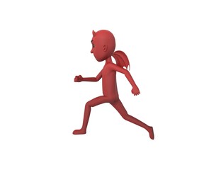 Devil character running to the left side in 3d rendering.