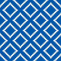 Materiał do szycia Blue seamless pattern with white kilim design.