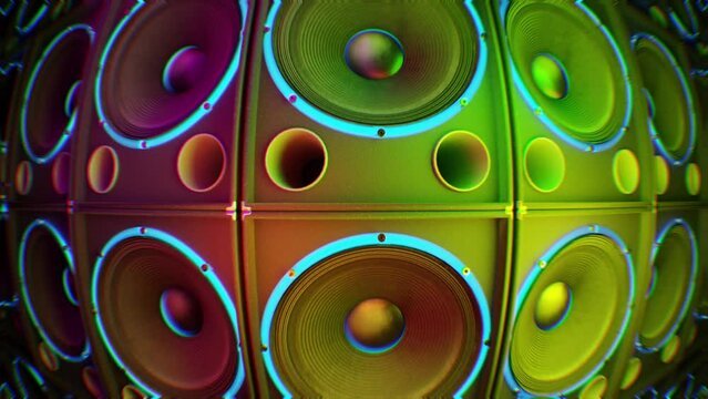 Endless Colorful Big Bass Subwoofer, Animation.Full HD 1920×1080. 07 Second Long. LOOP.