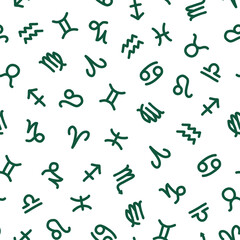 Seamless pattern with green zodiac signs.