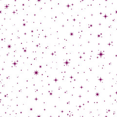 White seamless pattern with purple stars.