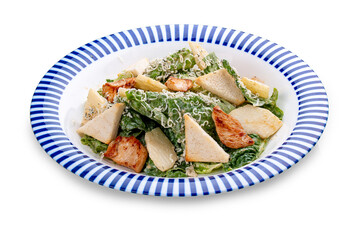 Caesar salad with chicken, Romano salad, with a sauce of blue cheese. On a white background, isolated.