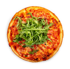 American Round Waffle. With chicken, tomato and mozzarella. On a white background, isolated.