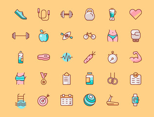 Fitness and Sport Vector Icons Set
