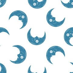Fototapeta na wymiar Blue moon seamless pattern with white background.