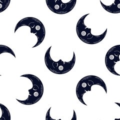 Obraz premium Navy moon seamless pattern with white background.