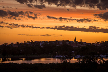 Golden sky after the sun has set overlooking Leschenault Inlet