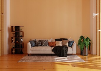 Mockup wall in living room . copy space