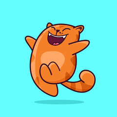 Cute red cat is jumping for happiness. Demonstrates emotions, love, happiness, joy. Cat character hand drawn style, sticker, emoji - 516002862