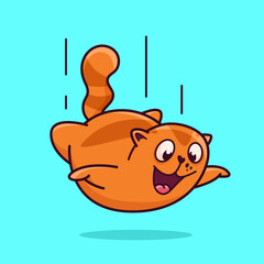 Cute red cat in flight. Demonstrates emotions, happiness, joy, fun. Cat character hand drawn style, sticker, emoji - 516002864