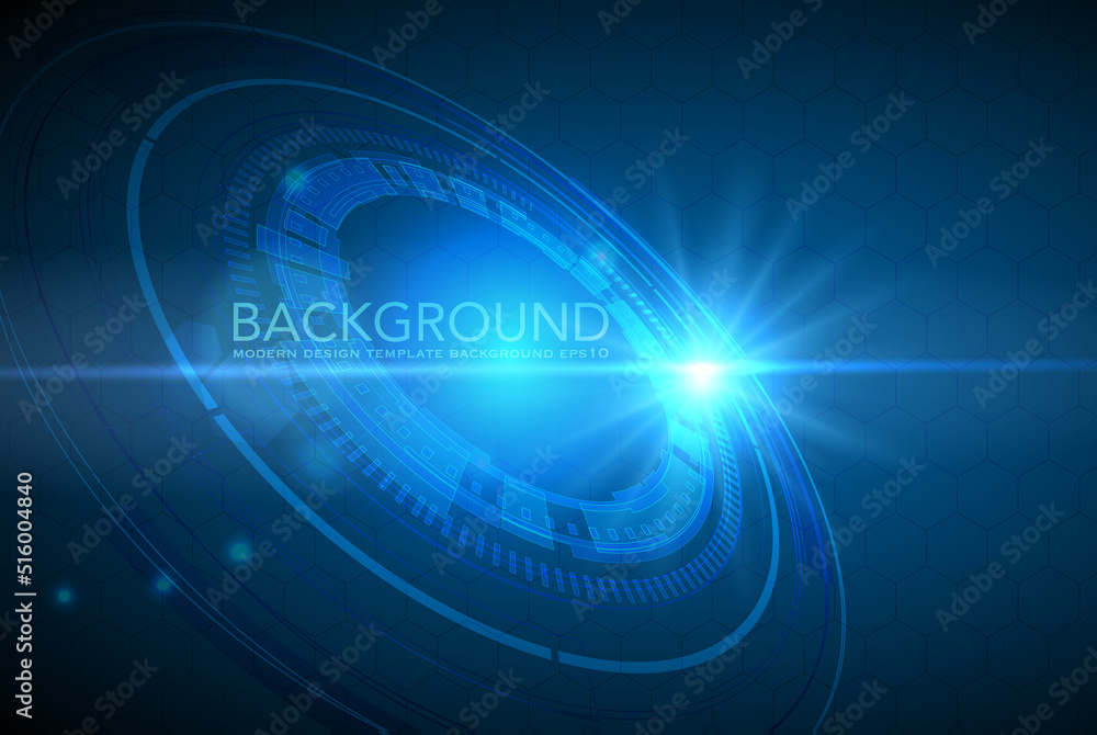 Poster vector tech circle with various technological elements on blue color background.