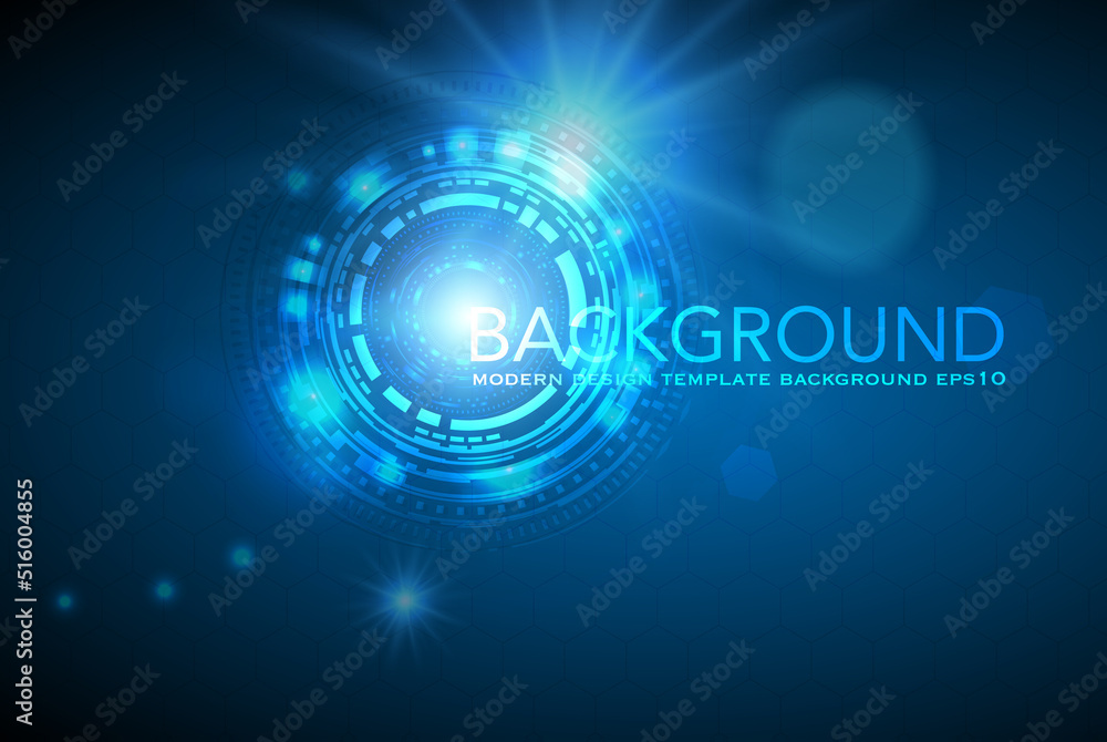 Poster vector tech circle with various technological elements on blue color background.