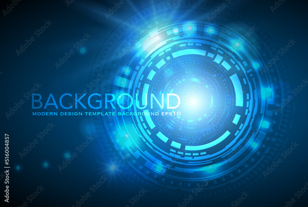 Poster vector tech circle with various technological elements on blue color background.