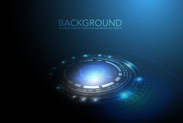 Vector tech circle with various technological elements on blue color background.