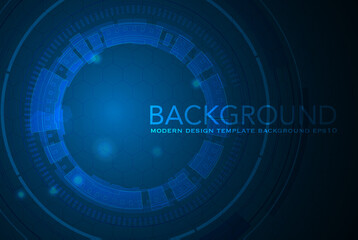 Vector tech circle with various technological elements on blue color background.