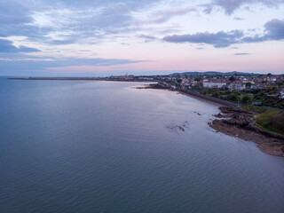 Aerial view of the Dublin coastal landscape during sunset