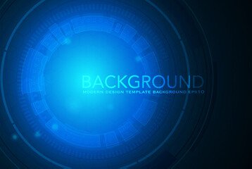 Vector tech circle with various technological elements on blue color background.