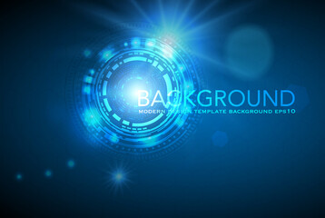Vector tech circle with various technological elements on blue color background.