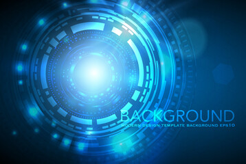 Vector tech circle with various technological elements on blue color background.