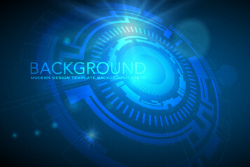 Vector tech circle with various technological elements on blue color background.
