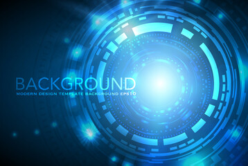 Vector tech circle with various technological elements on blue color background.