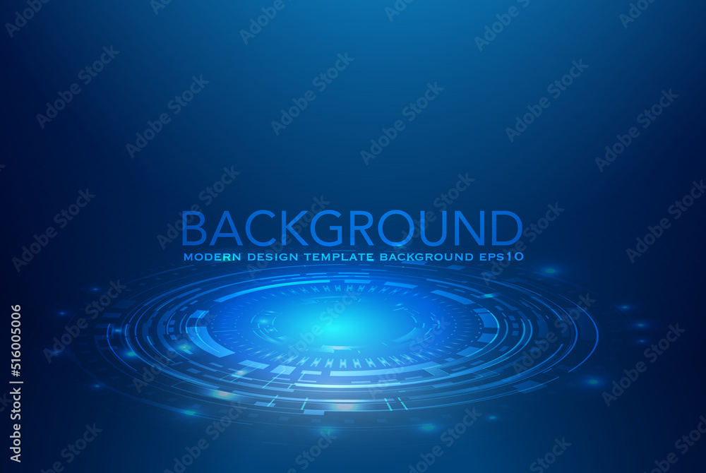 Poster vector tech circle with various technological elements on blue color background.
