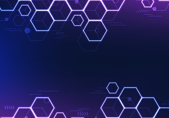 Abstract innovation technology background blue and purple neon lighting hexagon geometric pattern