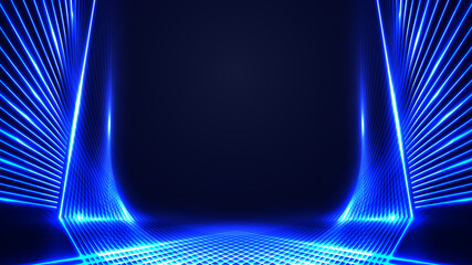 Abstract technology futuristic concept blue laser lines frame with lighting effect on dark background - obrazy, fototapety, plakaty