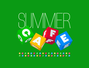 Vector colorful poster Summer Cafe. Creative 3D Font. Set of Block Alphabet Letters and Numbers