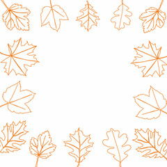 Background from autumn leaves. Autumn leaves in one line style. Vector illustration.