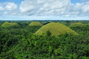 Bohol, Philippines - July 2022: The Chocolate Hills are a geological formation in Bohol Island on...