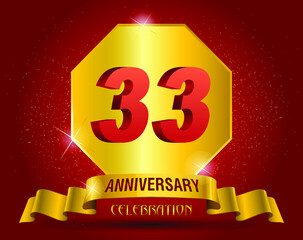 years anniversary logo template. Red numbers with golden ribbon.