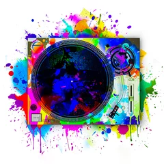 Foto auf Leinwand colorful music background with turntables top view © reznik_val