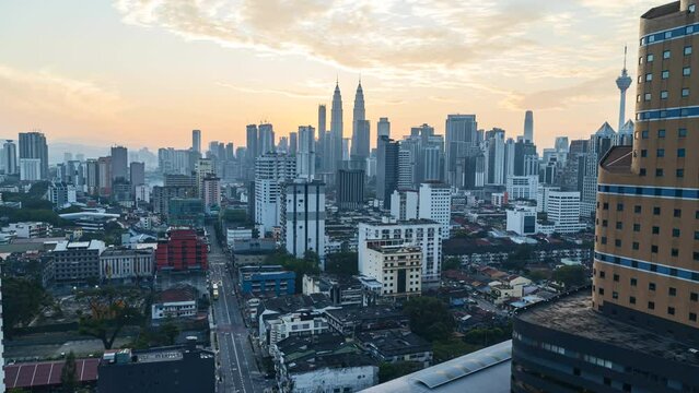 Timelapse 4k UHD footage of cityscape of Kuala Lumpur during sunrise