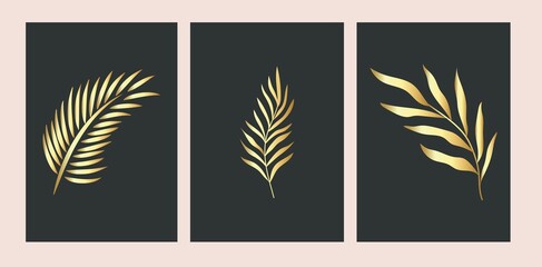 Fototapeta na wymiar Set of tropical gold leaves
