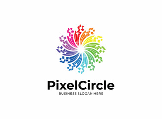 Illustration vector graphic of pixel circle technology logo designs concept. Perfect for technology, network, company, creative, teamwork, social, team, and community.