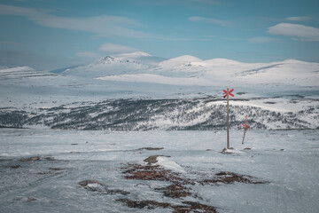 Snowy winter view of Stora Härjångsstöten mountain close to Helags (Sweden Lapland). St. Andrews...