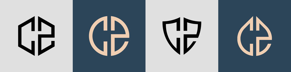 Creative simple Initial Letters CZ Logo Designs Bundle. - obrazy, fototapety, plakaty