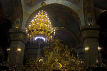Fototapeta na wymiar Interior of Holy Transfiguration Cathedral in Zhytomyr, Ukraine 