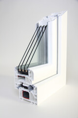 white modern plastic metal euro window in section for home renovation, with glass