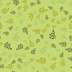 Seamless vector pattern with olives and olive leaves on a green backgroundon. Illustration for the label of olive oil, canned olives, olive product packaging. Vegetable texture