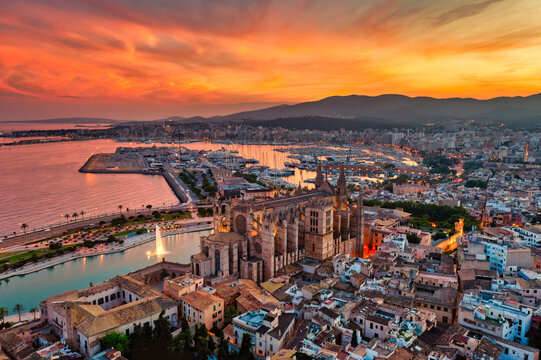 The Cathedral La Seu at Sunset in Palma de Mallorca