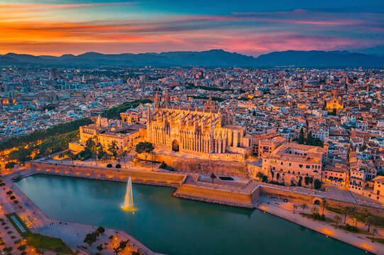The Cathedral La Seu at Sunset in Palma de Mallorca