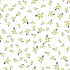 Seamless vector pattern with laurel leaves on a white background. Plant texture with foliage. Illustration for label, packaging of natural eco products