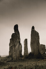 Ancient magic in the Calanais Standing Stones Circle, erected by neolithic men for worship. Celtic...