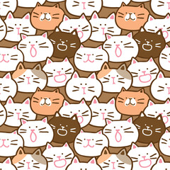 Obraz premium Seamless Pattern with Cartoon Cat Face Design